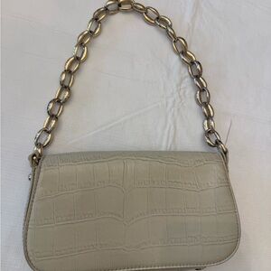 Zara Cream Croc-Embossed Shoulder Bag with Chain